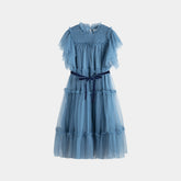 CERA UNA VOLTA CAROLINA SMOCKED TUELLE ROSE PRINT LAYERED MIDI DRESS